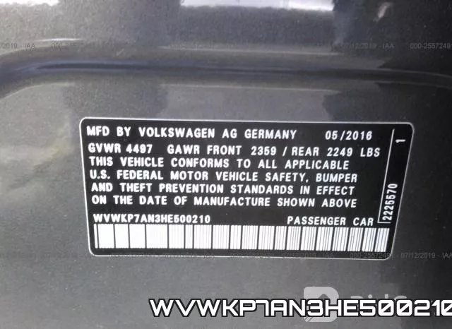 WVWKP7AN3HE500210 фото 10