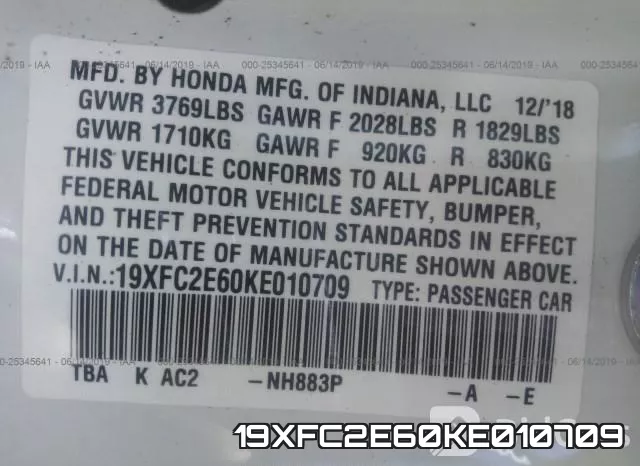 19XFC2E60KE010709 фото 10