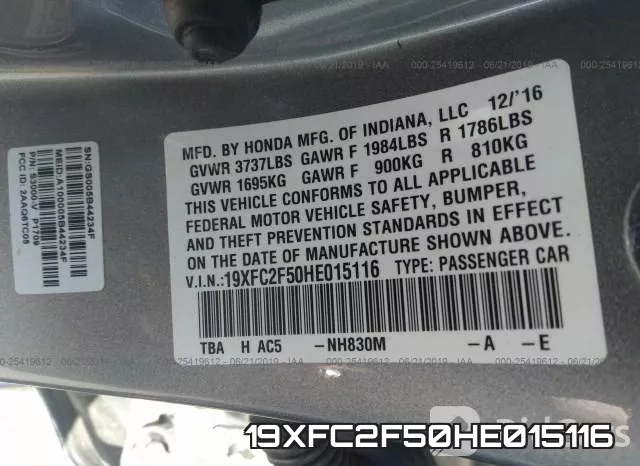 19XFC2F50HE015116 фото 10