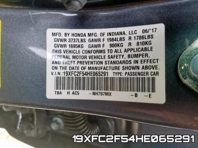 19XFC2F54HE065291 фото 2