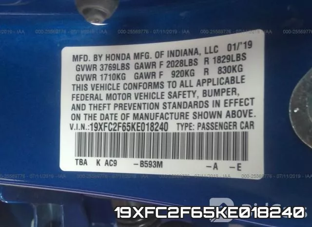 19XFC2F65KE018240 фото 10