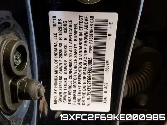 19XFC2F69KE000985 фото 2