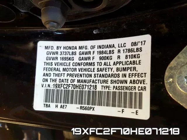 19XFC2F70HE071218 фото 2