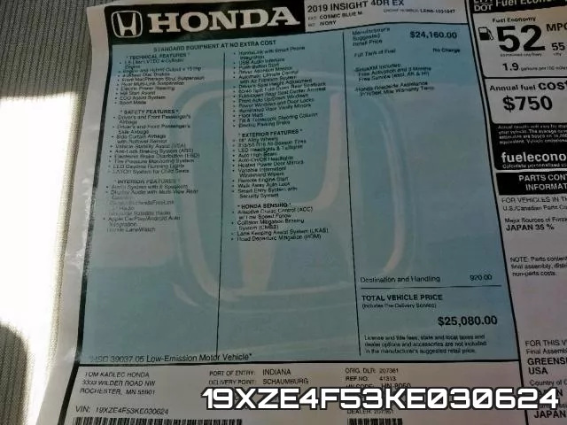 19XZE4F53KE030624 фото 10