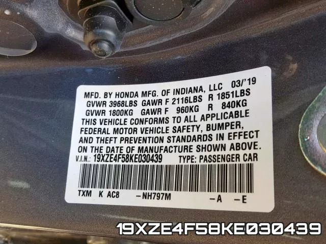 19XZE4F58KE030439 фото 2