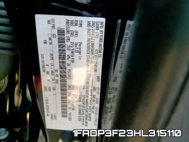 1FADP3F23HL315110 фото 2