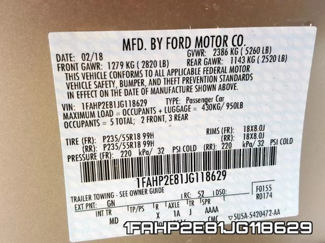 1FAHP2E81JG118629 фото 2