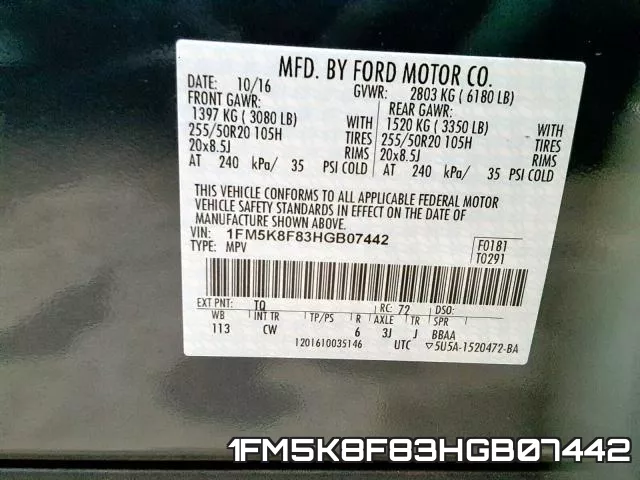 1FM5K8F83HGB07442 фото 2