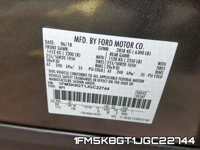 1FM5K8GT1JGC22744 фото 2