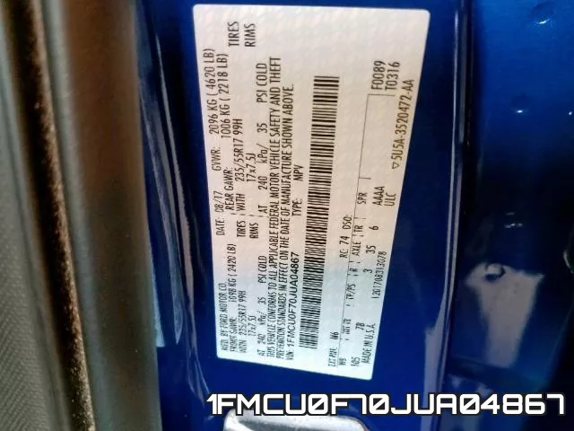 1FMCU0F70JUA04867 фото 2
