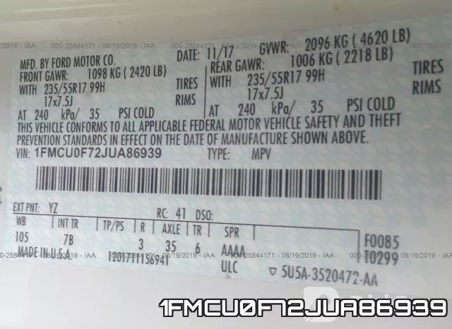 1FMCU0F72JUA86939 фото 10