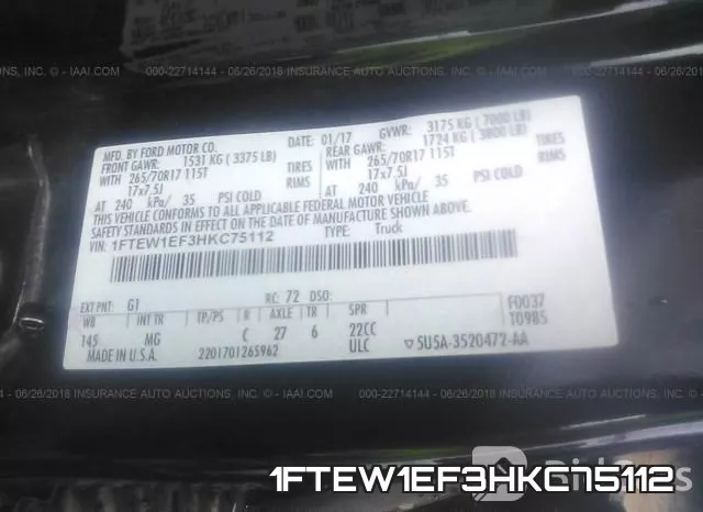1FTEW1EF3HKC75112 фото 10