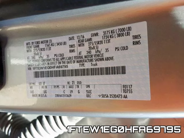 1FTEW1EG0HFA69795 фото 2