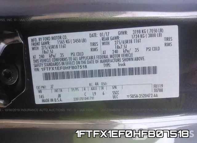1FTFX1EF0HFB07518 фото 10