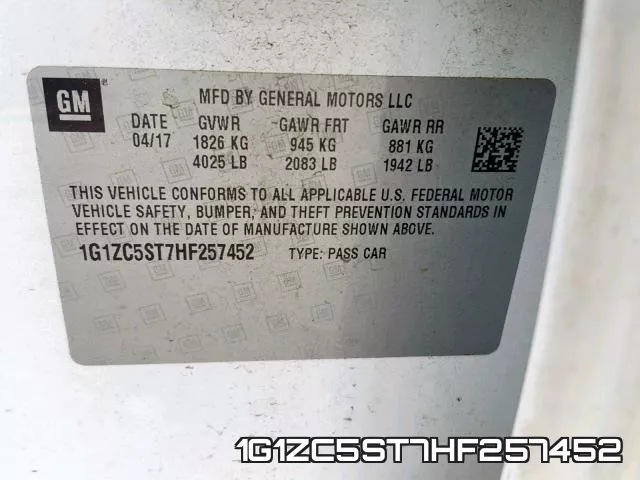 1G1ZC5ST7HF257452 фото 2