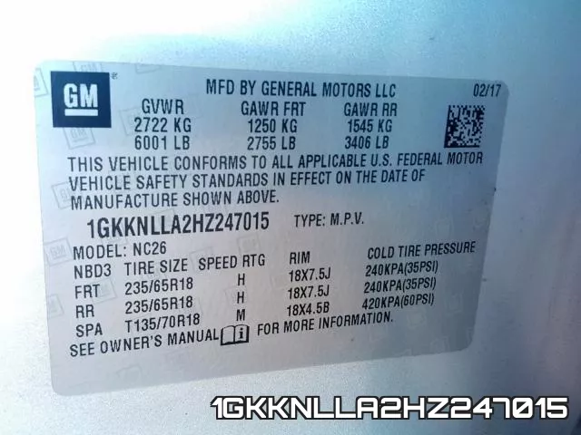 1GKKNLLA2HZ247015 фото 2