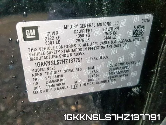 1GKKNSLS7HZ137791 фото 2