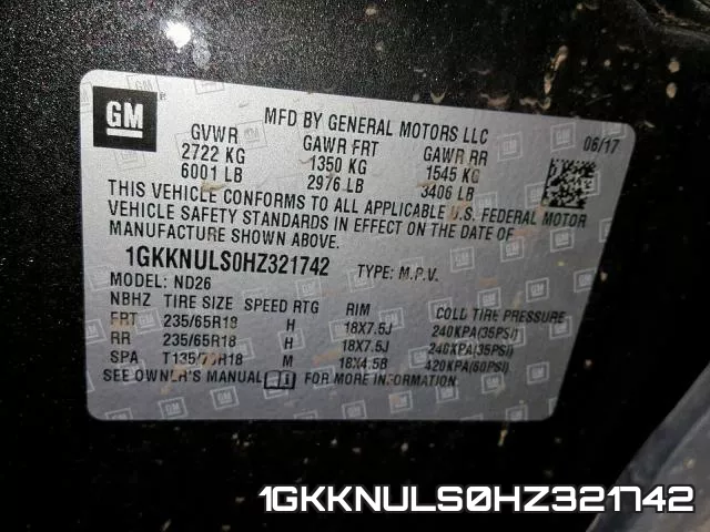 1GKKNULS0HZ321742 фото 2