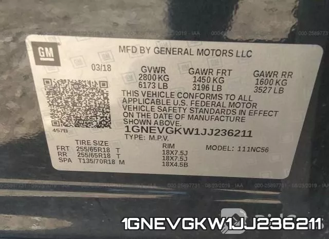 1GNEVGKW1JJ236211 фото 9