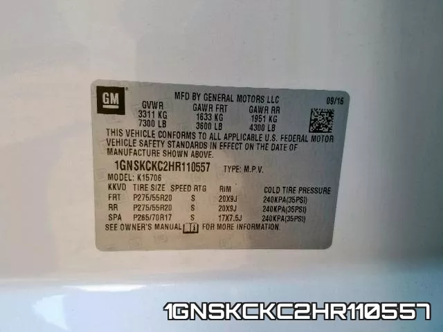 1GNSKCKC2HR110557 фото 2