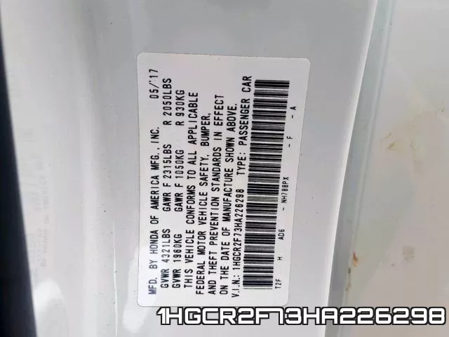 1HGCR2F73HA226298 фото 2