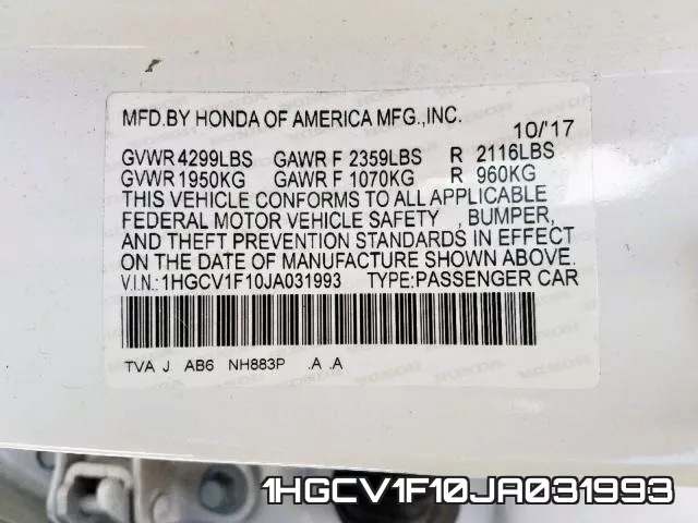 1HGCV1F10JA031993 фото 2