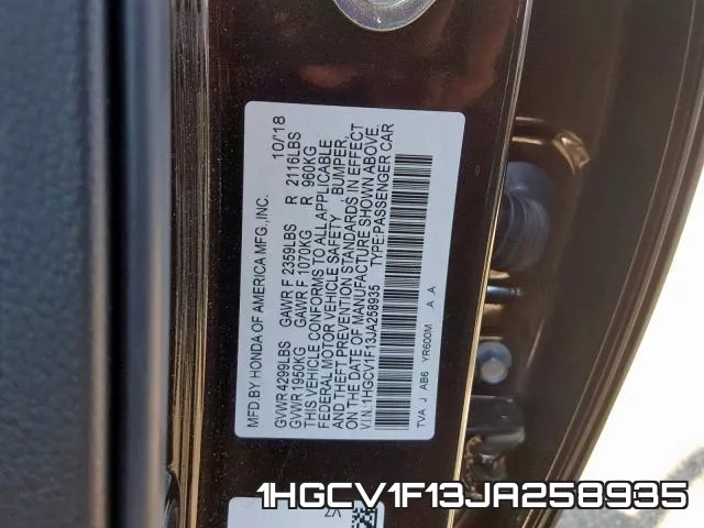 1HGCV1F13JA258935 фото 2