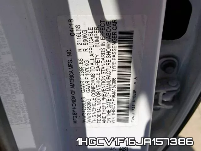 1HGCV1F16JA157386 фото 2