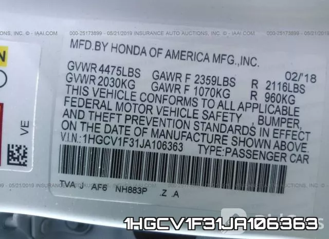 1HGCV1F31JA106363 фото 10
