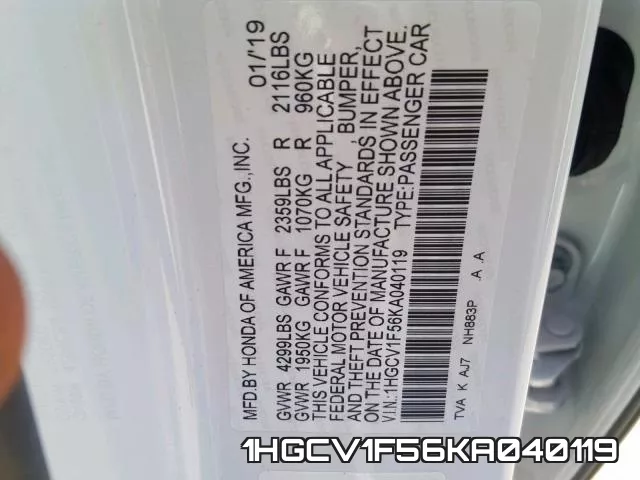 1HGCV1F56KA040119 фото 2