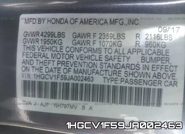 1HGCV1F59JA002463 фото 10