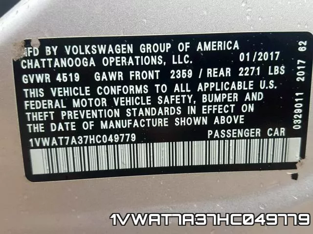 1VWAT7A37HC049779 фото 2