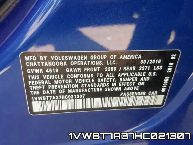 1VWBT7A37HC021307 фото 2