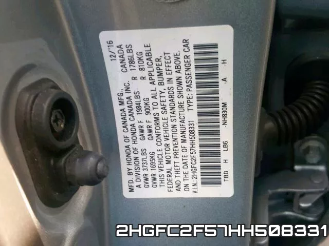2HGFC2F57HH508331 фото 2