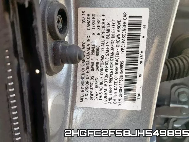 2HGFC2F58JH549895 фото 2