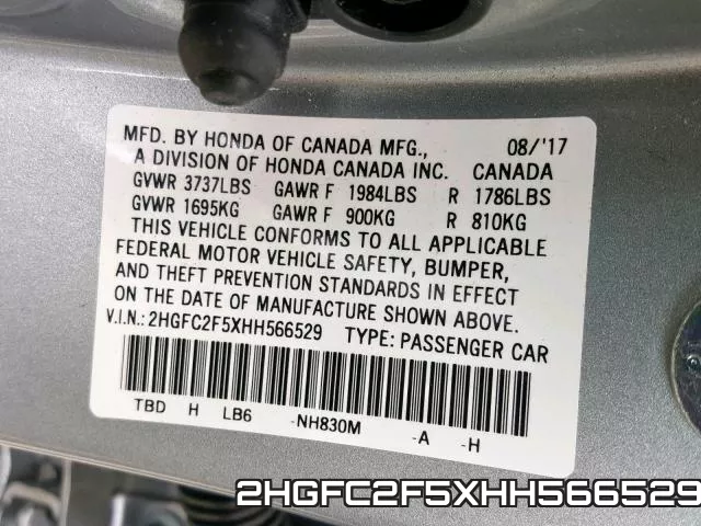 2HGFC2F5XHH566529 фото 2