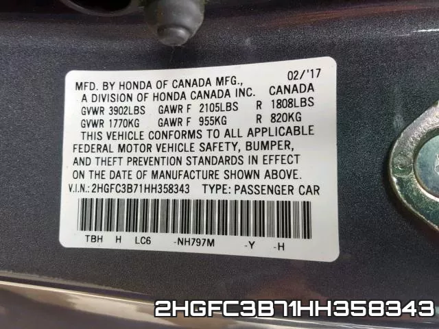 2HGFC3B71HH358343 фото 2