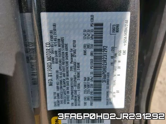3FA6P0HD2JR231292 фото 2