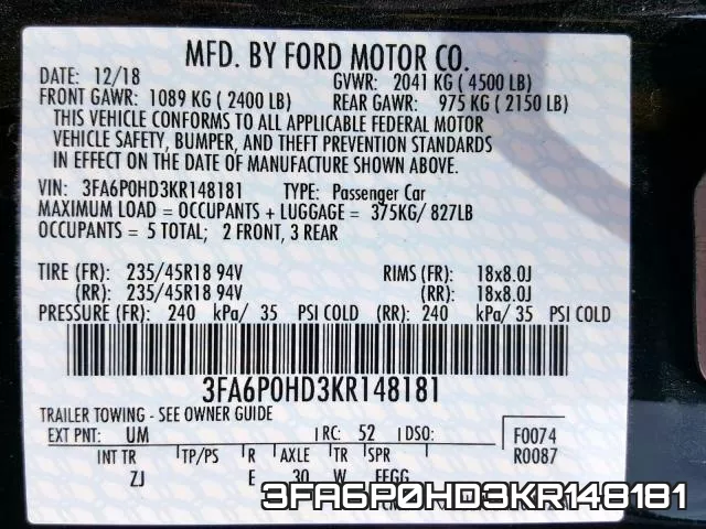 3FA6P0HD3KR148181 фото 2