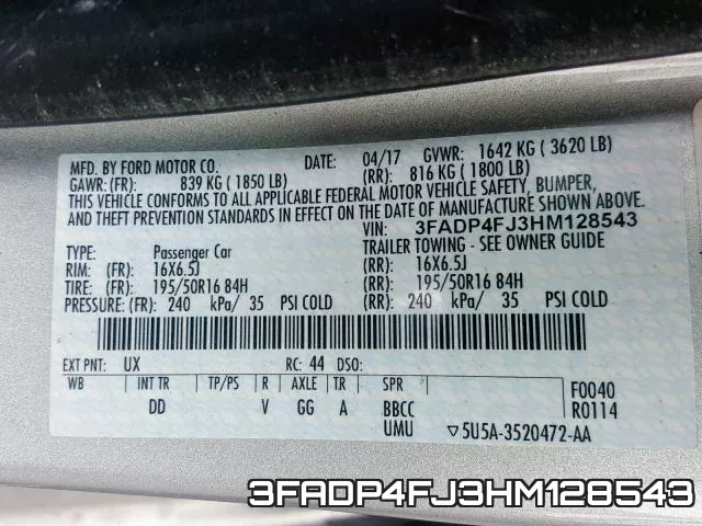 3FADP4FJ3HM128543 фото 2