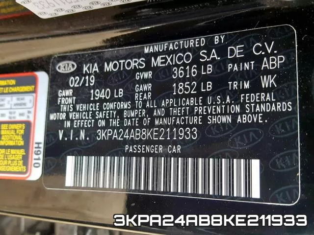 3KPA24AB8KE211933 фото 2