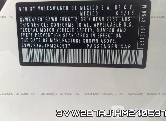 3VW2B7AJ1HM240537 фото 10