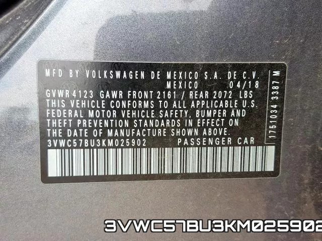 3VWC57BU3KM025902 фото 2