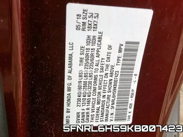 5FNRL6H59KB007423 фото 2