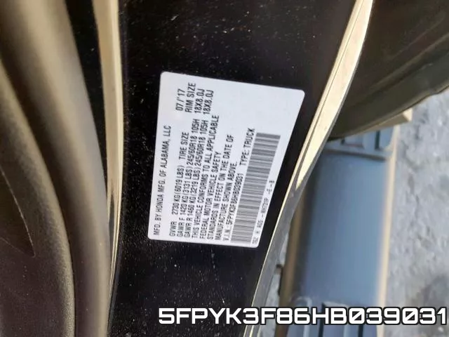 5FPYK3F86HB039031 фото 2