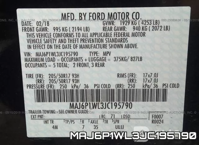 MAJ6P1WL3JC195790 фото 10