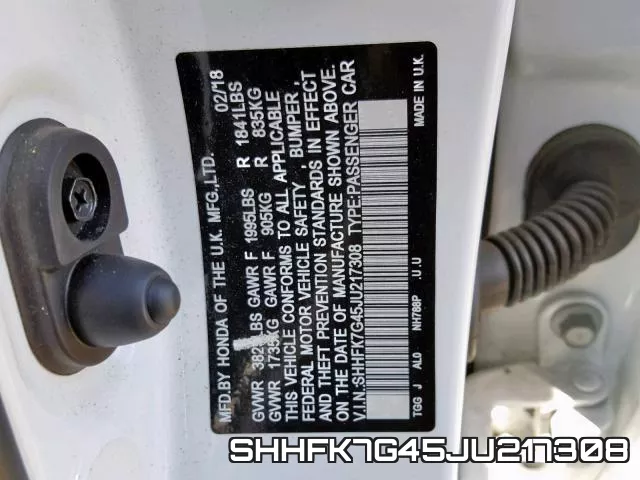 SHHFK7G45JU217308 фото 2