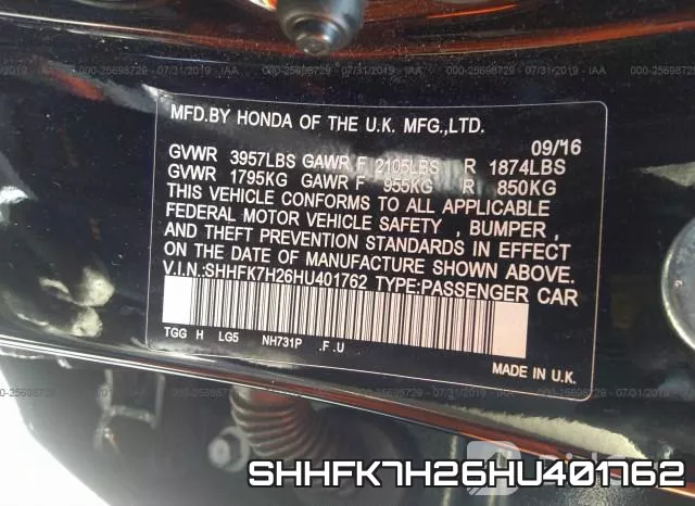 SHHFK7H26HU401762 фото 10