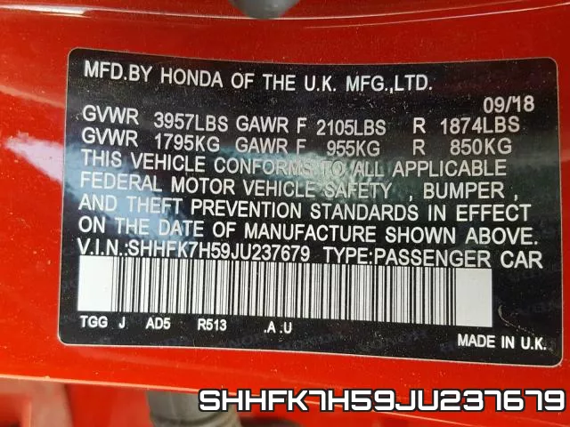 SHHFK7H59JU237679 фото 2