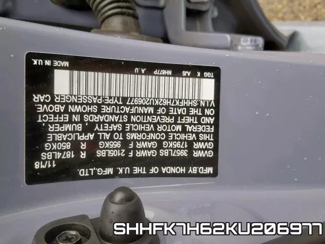 SHHFK7H62KU206977 фото 2